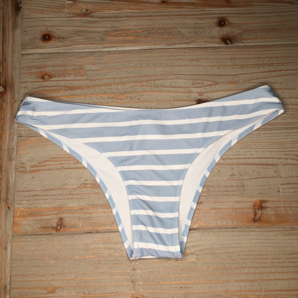 Pale Blue & White Striped Swim Bottoms by CUPSHE